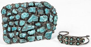 Navajo Turquoise Silver Buckle and Bracelet