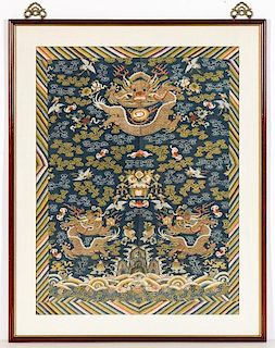 Antique Chinese Silk Embroidered Dragon Tapestry