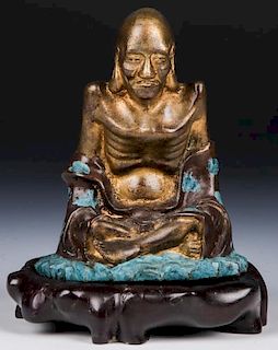 Chinese Patinated Bronze Temple Guardian Statue