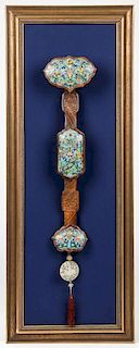 Fine Chinese Cloisonne and Carved Wood Ruyi Sceptre