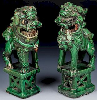 Pair of Old Chinese Sancai Glazed Foo Dogs