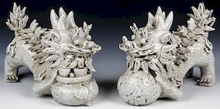 Pair of Chinese White Glaze Ceramic Foo Dogs