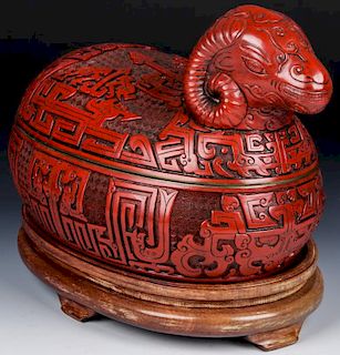Chinese Cinabar Ram Box