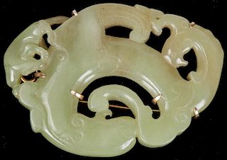 Chinese Carved Jade or Hardstone Brooch