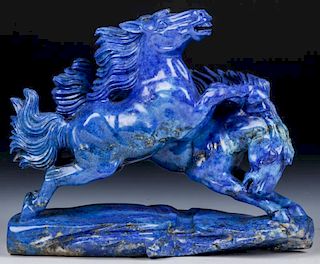 Chinese Carved Lapis Lazuli Statue of Galloping Horses