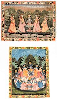 Two Old Pichwai Paintings on Cloth, India
