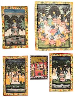 Collection of 5 Old Pichwai Paintings on Cloth, India