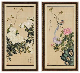 Pair of Chinese (20th c.) Paintings on Silk