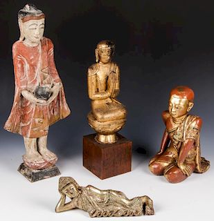 Estate Collection of 4 Carved Wood Buddha Figures