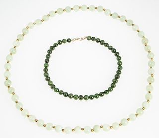 2 Chinese Jade or Hardstone Beaded Necklaces