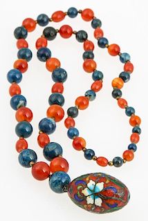 Hardstone Bead Necklace with cloisonne pendant