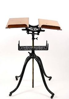Adjustable Iron & Oak Book Stand, Late 19th C.