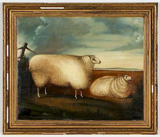 Antique British School Pastoral Landscape with Sheep