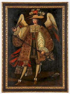 Fine 20th c. Cuzco School Painting: Archangel Raphael