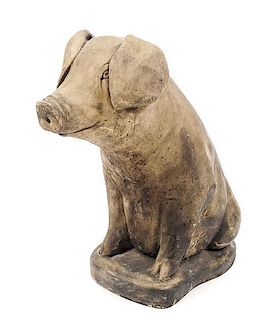 A Cement Garden Statue of a Pig, Height 16 1/4 inches.