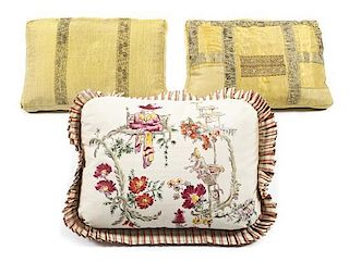 A Collection of Three Asian Motif Throw Pillows, Length of largest 21 inches.