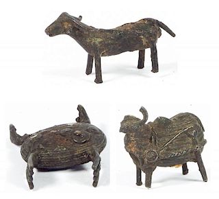 3 Maliah Kond Sculptures: Cow, Buffalo, Crab, India, Early 20th c.