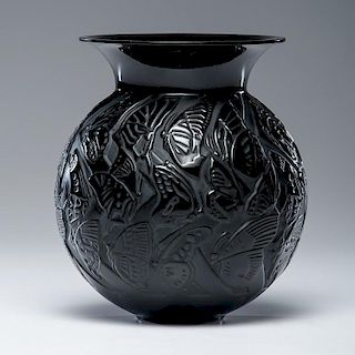 Lalique Black Crystal Butterfly Vase