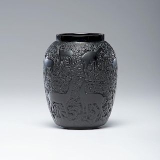 Lalique Black Crystal Biches Vase