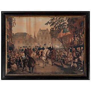 Chromolithograph of George Washington Triumphantly Entering New York City in 1783