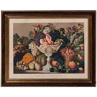 American Autumn Fruits Hand-Colored Lithograph by Currier and Ives