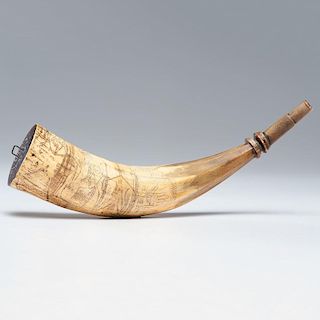 1770 Folk Art Carved Powder Horn