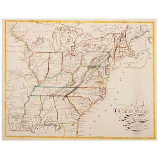 Folk Art United States Map by Linna Elizabeth Nutt, 1820