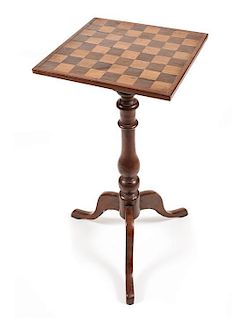 A Louis XV/XVI Style Parquetry Occasional Table, Height 27 1/8 x width 12 1/2 x depth 12 1/2 inches.