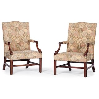 Pair of Chippendale Upholstered Armchairs