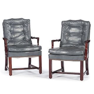 Chippendale-style Leather Armchairs