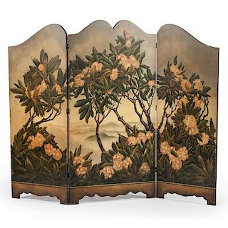 Wooden Three-Panel Screen Decorated by George Parker