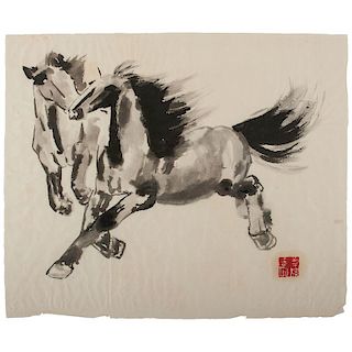 Watercolors of Horse and Rooster, Manner of Xu Beihong
