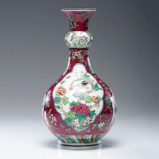 Chinese Porcelain Vase with Floral and Bird Reserves