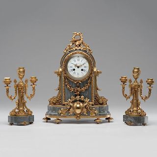 Louis XVI-style Marble and Ormolu Clock Garniture for Tiffany & Co.