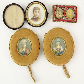 Lot of Three (3) Portrait Miniatures and a miniature micromosaic frame