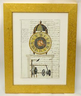 19th Century (1836) document with hand painted period clockworks