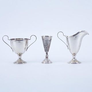 Schofield Sterling Silver Footed and Handled Creamer & Sugar along with Sterling Kiddush Cup