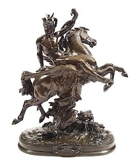 A Patinated French Bronze, Pierre Eugene Emile Herbert (1828-1893), Height 29 x width 27 inches.