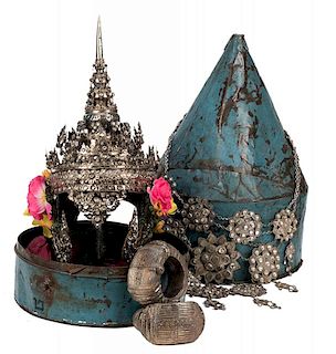 Antique Thai Ceremonial Dance Headdress and Accessories.