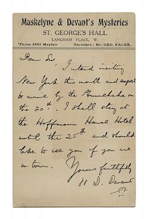 David Devant Dictated Postcard to John W. Sargent.