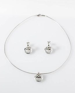 Tiffany Sterling Stencil Heart Necklace & Earrings