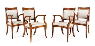 A Set of Four Italian Mahogany Armchairs Height 36 1/2 x width 24 x depth 24 inches.