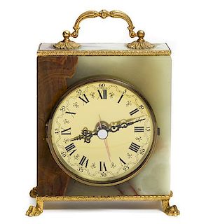 A Stone and Ormolu Mounted Carriage Clock, Height 8 1/2 inches.