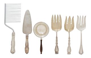 A Group of Miscellaneous American Silver Flatware Serving Pieces, Various Makers, comprising 3 serving forks, 3 serving spoon