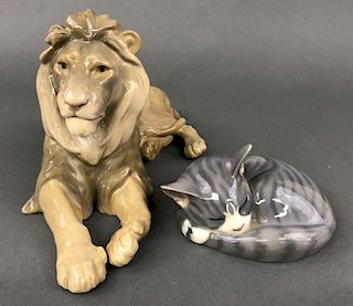 Porcelain B&G Lion and Royal Copenhagen Cat