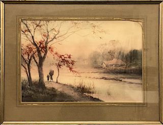 Watercolor of Two Figures by Water