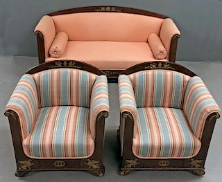 Empire Revival Mahogany Settee and Chairs