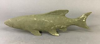 Green Paint Decorated Wood Carved Fish