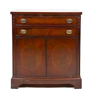 An American Federal Style Mahogany and Inlay Side Cabinet, Height 34 1/4 x width 31 x depth 17 5/8 inches.