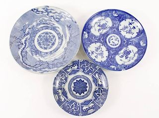 Group of 3 Asian Blue & White Porcelain Dishes